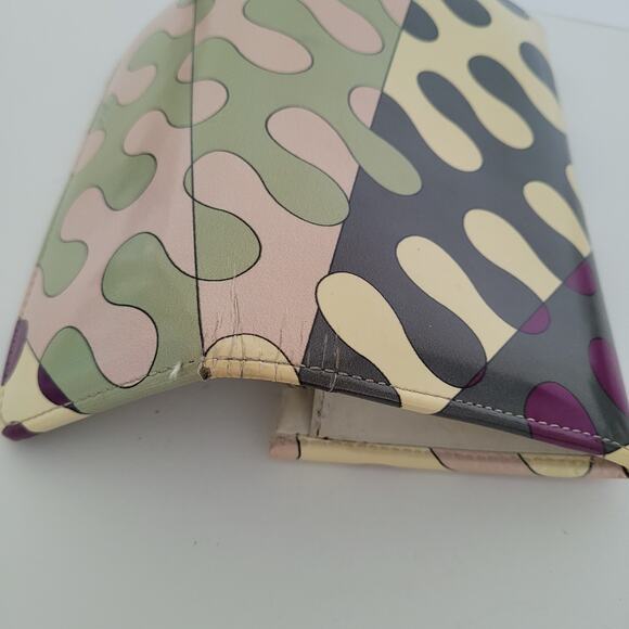 Emilio Pucci Geometric Leather Wallet Abstract Designer Italian Multicolor Large - Picture 7 of 11